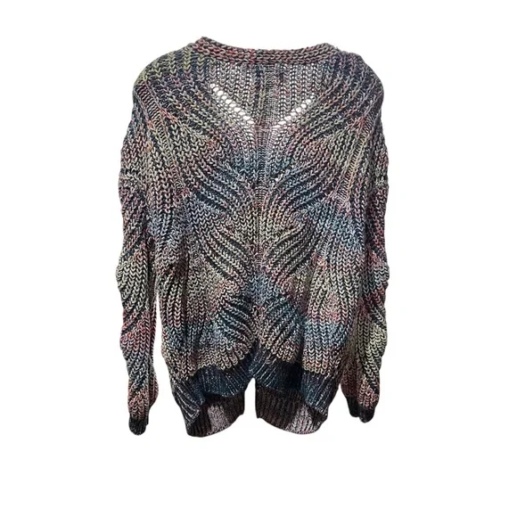 Anthropologie Multicolor Chroma Chunky Knit V-Neck Sweater 1X - Picture 10 of 16